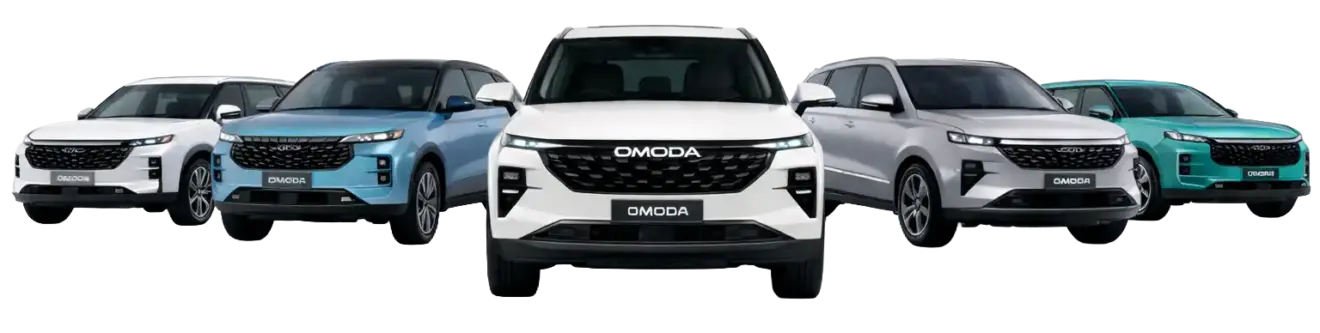 OMODA SUV lineup in vibrant colours